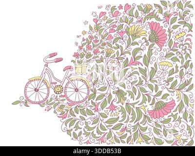 Hintergrund mit Blumendekor für Text oder Design. Vektor-Vintage-Farben Blumendekoration mit Blumenschmuck isoliert auf weißem Hintergrund Stock Vektor