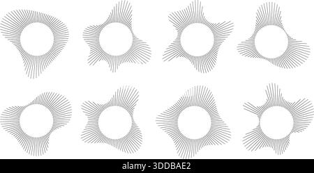 Kreisförmige Klangvisualisierung mit Radialwellenlinienmuster-Vektorsatz. Abstrakte geometrische Burst-Form des Audio-Spektrums. Stock Vektor