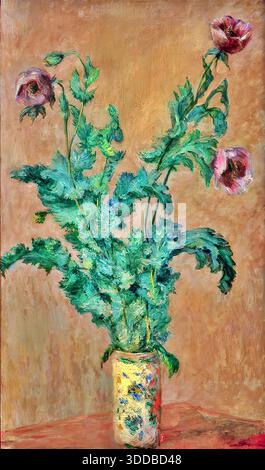 Vase mit Mohnblumen, 1883 von Claude Monet (18401926). Öl auf Leinwand französisches impressionistisches Stillleben mit leuchtenden roten Mohnblumen. Stock Vektor