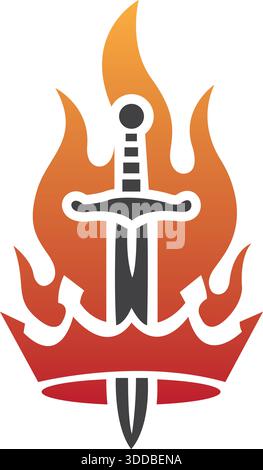 Schwert Feuer Flamme Macht Logo Design Krieger Energie Vektor Vorlage Symbol Stock Vektor