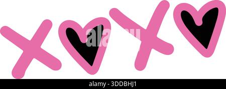 Rosa und schwarze XOXO Symbole mit Herzen, Liebe und valentinstag romantische Vektor Illustration Stock Vektor
