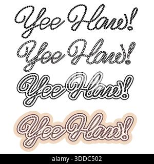 Cowboy-westliche Text-Vektor-Illustration isoliert auf weißem Hintergrund. Westlicher Lasso-Rodeo-Schriftzug. Vektor-Wildwest-druckbares schwarzes Grafiksym Stock Vektor
