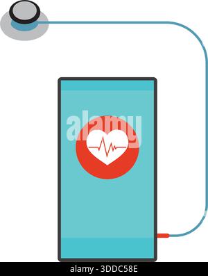 Digitales Stethoskop mit Smartphone verbunden: Modernes medizinisches Diagnose- und Technologiekonzept Stock Vektor