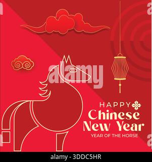 Glückliches chinesisches Neujahr 2026. Chinesisches Neujahrsbanner für Showware. Grußkarte. China-Rahmen mit Laterne auf rotem Hintergrund. Stock Vektor
