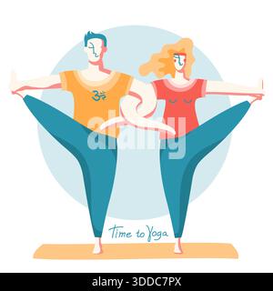 Yoga-Zeit. Frau und Mann machen zusammen Yoga. Gesunder Lebensstil Stock Vektor