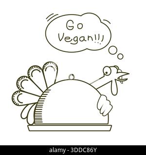 Gehen Sie vegan. Wir sind alle Tiere. Thanksgiving truthahn Vogel Vektor Illustration mit Text Stock Vektor