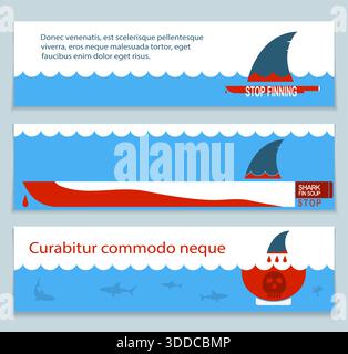 Set von Bannern über Save Haie und Unterwasserwelt.Vektor-Illustration Stock Vektor