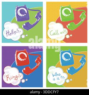 Retro Phone.Vector Pop Art Farbe Illustration mit Text Stock Vektor