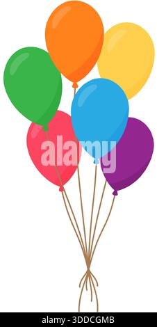 Bunte Ballonstrauß-Illustration. Leuchtende, glänzende Ballons für Party-, Geburtstags- und festliche Feierlichkeiten Stock Vektor