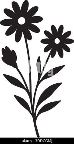 Blumen-Silhouette-Illustration mit Blumen und Blättern Vektor-Kunst Stock Vektor