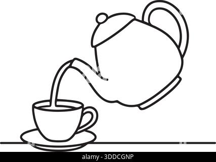 Durchgehende 1-zeilige Kunstdarstellung von Wasserkocher und Tasse Stock Vektor