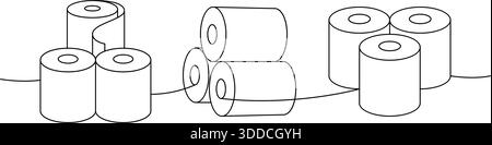 Toilettenpapierrollen, eine Zeile, fortlaufende Zeichnung. Toilettenpapier, Servietten, Tücher und andere Hygieneprodukte. Vektorabbildung Stock Vektor