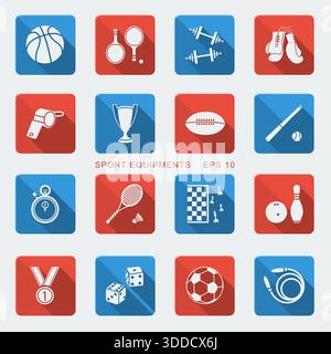 Satz von Sportausrüstungen des flachen Designs.Vektor-Farbe Illustration für Web Stock Vektor
