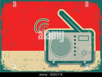 Retro-Radio. Vektor-Grunge-Poster auf alter Textur Stock Vektor