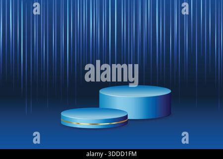 Blauer weißer 3D zylindrischer Podiumhintergrund, Wandszene im Bogenhintergrund. Minimalistischer 3D-Modell-Sockel. Abstrakter Stand Produktpräsentation, Sta Stock Vektor