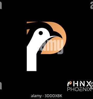 Initial P Schriftart und phoenix Kopf Tier Falke Falke Adler Raubtier Macht Wild Logo Design Grafik Konzept kreative Premium Vektor Stock Bild Top Sell Stock Vektor