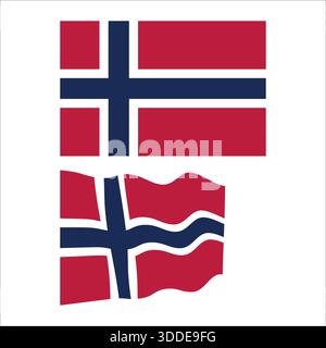 Norwegische Nationalflagge in statischer und dynamischer Wellenform dargestellt Stock Vektor