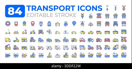 Transport farbenfrohe Symbole großes Set Stock Vektor