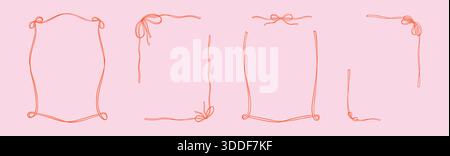 Set handgezeichneter Buntstift-Kritzelrahmen mit süßer Schleife. Junggesellinnenabschied, Weihnachtsgrußkarte, italienische, französische Restaurantmänner Stock Vektor