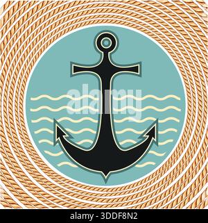 Nautisches Ankersymbol mit Seilrahmendekoration auf weißem Hintergrund Stock Vektor