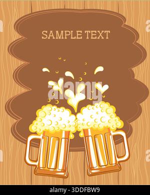 Hintergrund der Bierkarte. Vektor-Vintage-Illustration mit zwei Gläsern Bier für Design Stock Vektor