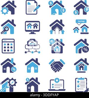 Real Estate House Icons Silhouette Vector Blue Outline Set Kollektion Stock Vektor