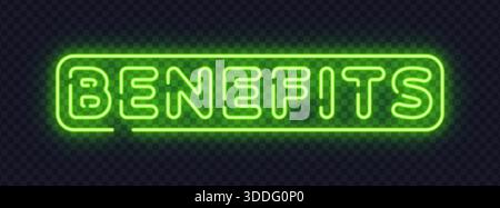 Grünes Neonschild mit abgerundetem Rahmen für HR-Grafiken und Highlights von Vorteilen. Frisches Glühen signalisiert Wert und Wachstum. Stock Vektor