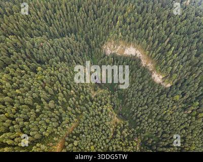 Los Diamantes Wasserfall und bewaldete Landschaft im Izta-Popo Nationalpark, Bundesstaat Mexiko. Stockfoto