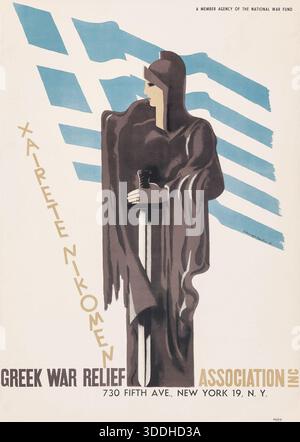 Amerikanisches Propagandaplakat für den Zweiten Weltkrieg (National war Fund, 1943): Griechischer Kriegshilfsverband. National war Fund - E. McKnight Kauffer Artwork Stockfoto