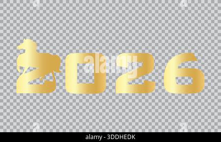Goldene Typografie 2026 mit Pferdesilhouette für das chinesische Jahr des Pferdes, luxuriöses festliches Neujahrsdesign Stock Vektor