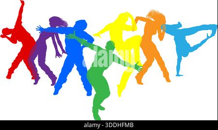 Tänzerinnen Silhouette Street Dance Posiert Silhouetten Stock Vektor