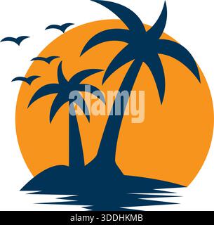 Palme Sonnenuntergang Reise Strand Logo Design Natur Vektor Vorlage Symbol Stock Vektor