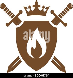 Schild Feuer Schwert Krieger Logo Design Sicherheitsvektor Vorlage Symbol Stock Vektor