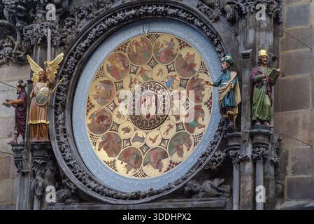 Kalenderzifferblatt, 1870, Detail aus der astronomischen Uhr des Alten Rathauses in Prag (UNESCO-Welterbeliste, 1992), Tschechische Republik Stockfoto
