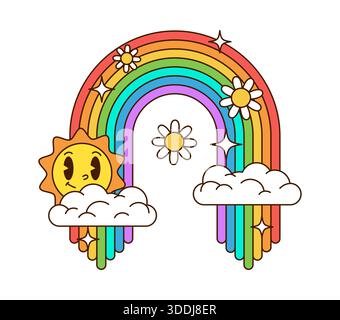Retro-Dekor mit sonnigen und Regenbogenbogengewölben Stock Vektor