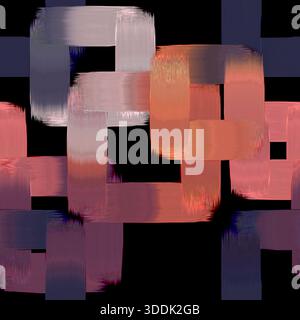 Abstrakter digitaler Hintergrund mit bunten strukturierten Rechtecken, moderner geometrischer Komposition, leuchtend rosa orange lila Blöcke auf Schwarz, modern Stockfoto