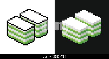 Pixeldarstellung von Pandan Coconut Kuih Lapis mit und ohne Linie Stock Vektor