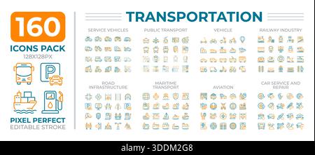 Transport zwei farbige Linien Symbole Set Sammlung Stock Vektor