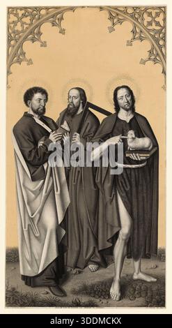 Die Heiligen Bartholomäus, Thomas und Johannes der Täufer oder Johannes der Evangelist, Apostel der biblischen Geschichte, historische, authentische, digital restaurierte Reproduktion eines Originals aus dem 19. Jahrhundert, Datum der Aufzeichnung nicht angegeben Stockfoto