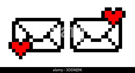 Digitaler Pixel Love Letter Umschlag mit rotem Herz im Vintage Videospiel Stil entworfen für Valentinstag Spiel Interface Vektor Kunst romantischen Hintergrund Stock Vektor