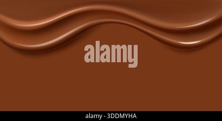 Realistischer flüssiger Schokoladenhintergrund für Werbung. Fließende Ganache. Stockfoto