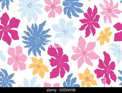 Abstraktes farbenfrohes nahtloses Blumenmuster. Vektorabbildung Hintergrund mit flachem Design. Stock Vektor