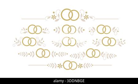 Trennwand für Eheringe mit Blumendesign und dekorativen Trennelementen. Ideal für Hochzeitsfeiern, Einladungen und dekorative Designs Stock Vektor