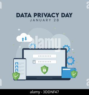 Vorlage Zum Datenschutz-Tag Zum Schutz Ihrer Digitalen Daten Stock Vektor