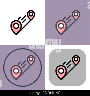 Diese Symbolgruppe zeigt die schnelle Standortverfolgung an – ideal für Navigations-Apps, GPS-Systeme und Kartendienste. Vier Varianten sind für Design-Fl enthalten Stock Vektor