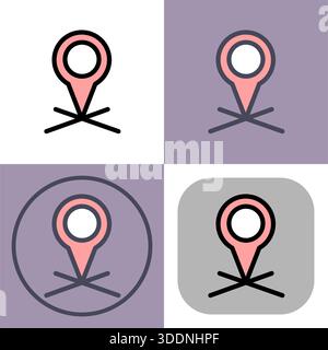 Dieses vielseitige Pin-Symbol-Set bietet vier Designvarianten – perfekt für Apps, Websites oder Branding im Zusammenhang mit Navigation, GPS oder Mapping. Th Stock Vektor