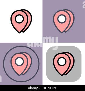 Ein vielseitiges Set aus vier Positionssymbolen – perfekt für Karten, Navigations-Apps und Reise-Websites. Das Design ist sauber, modern und leicht anpassbar. Stock Vektor