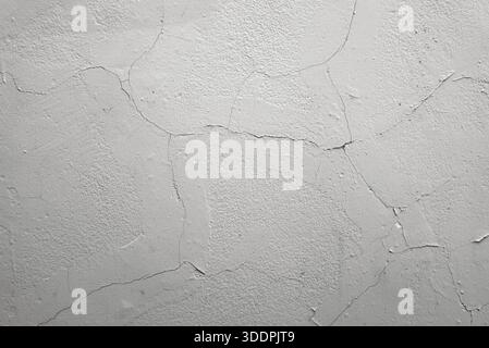 Weißer grauer Wandhintergrund, alte gerissene Grunge-Oberfläche, Zementbeton-Textur, Vintage-Innendekoration Stockfoto