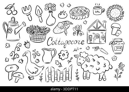 Handgezeichnetes Cottagecore Elements Rustikales Illustrationsset Stock Vektor