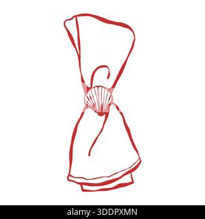 Handgezeichnete Serviette mit Schale im Retro-Vintage-Stil. Illustration im Flirty-Doodle-Stil. Hochzeit im nautischen italienischen Stil. Vektorkontur, Abbildung Stock Vektor